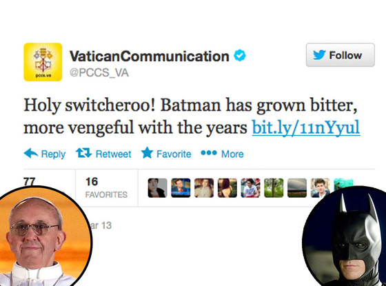Vatican Tweet, Christian Bale, Batman, Pope Francis Vatican Tweet, Christian Bale, Batman, Pope Francis